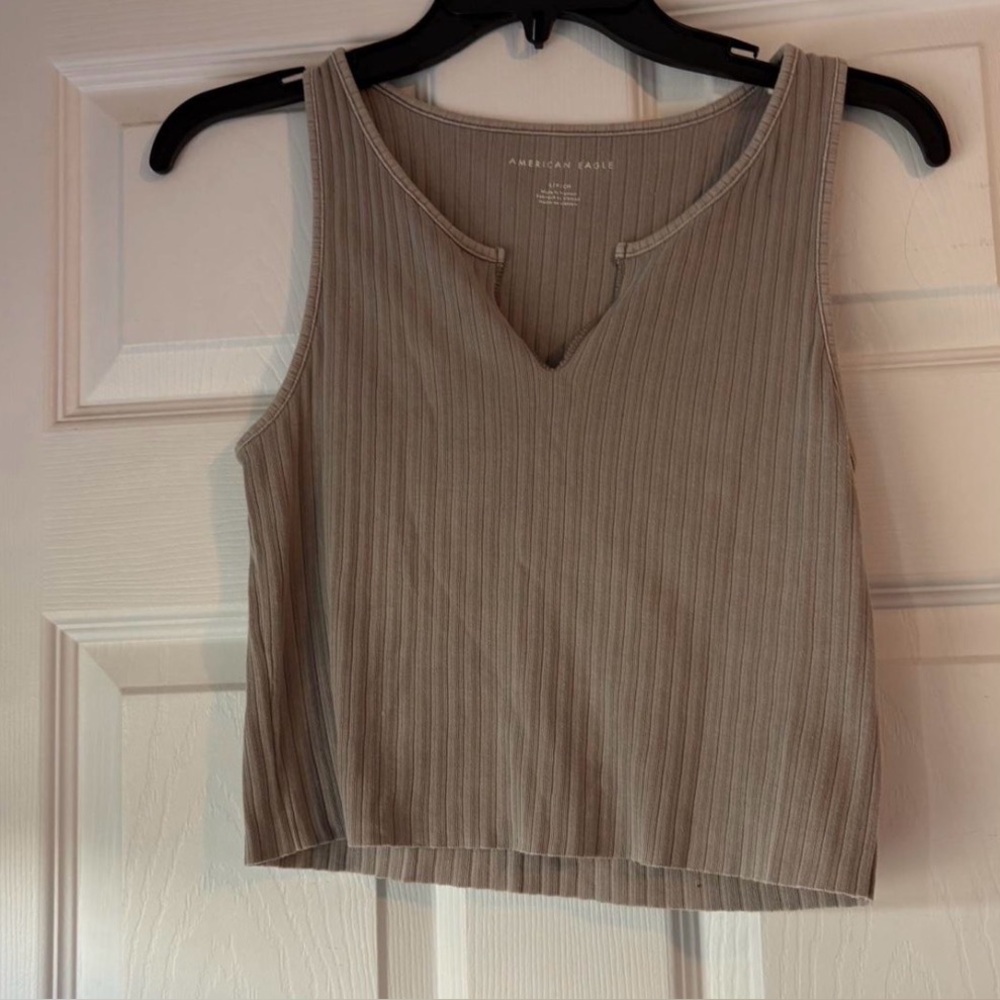 American Eagle Outfitters Taupe Ribbed Tank Top